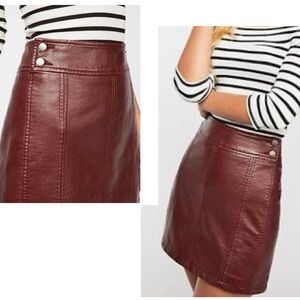 Free People burgundy mahogany faux leather mini skirt pleather vegan 10 auburn